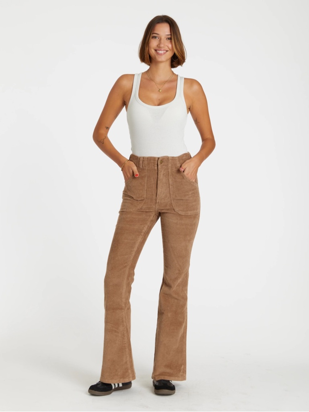 Hammies High-Rise Corduroy Flare Jeans in Brown